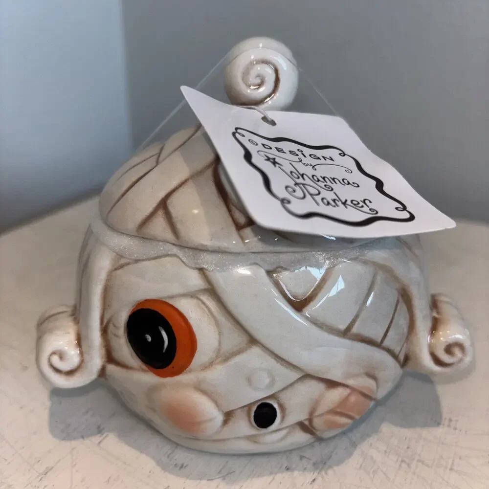 Johanna Parker Halloween Mummy Boy Girl Couple Small Covered Jar Canister Bowl